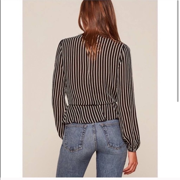 Reformation deep v, stripped blouse with elastic waist - Picture 10 of 16